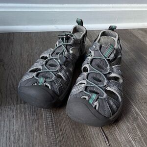 NEW KEEN Whisper Sandal Gray Peacock Green Outdoor Hiking Sandals Comfy Size 6.5